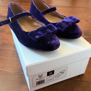 Purple Velvet Mary Jane Shoes with Bow
